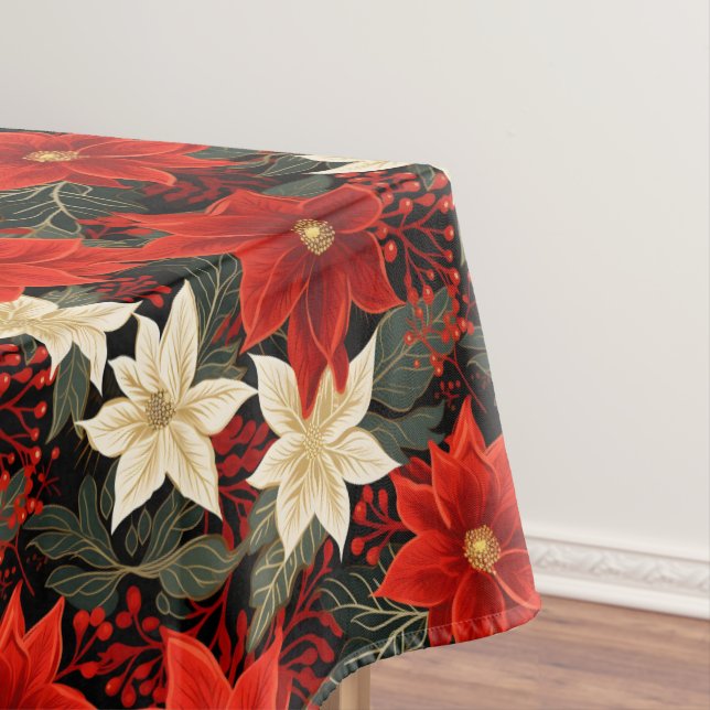 Nappe Noël classique Rouge et Blanc Poinsettia (In Situ)