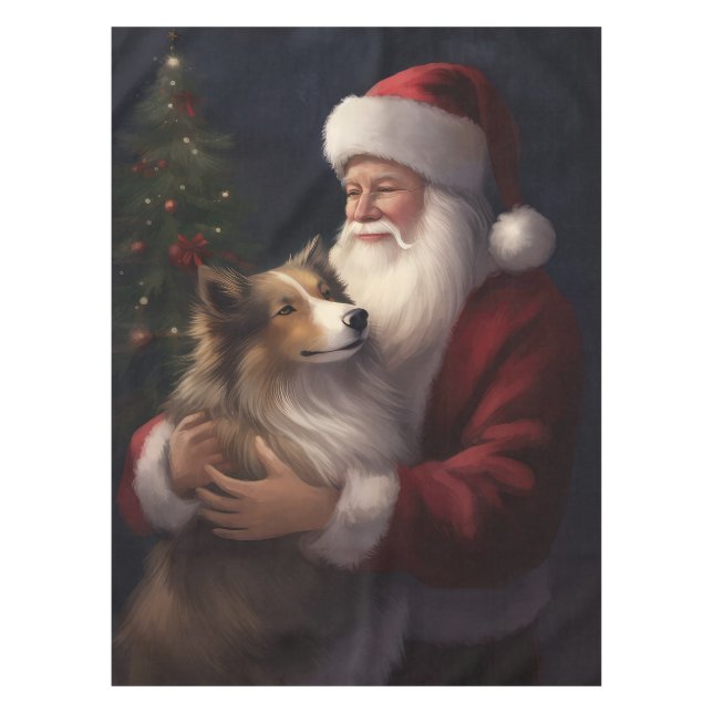 Nappe Noël festif de Shetland Sheepdog Père Noël (Devant)