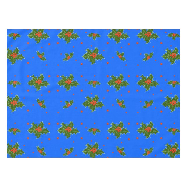 Nappe Noël Holly Red Berry Motif sur Festive Blue (Devant (Horizontal))