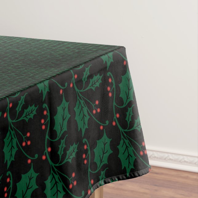 Nappe Noël Holly sur Festive Green Faux Burlap (In Situ)