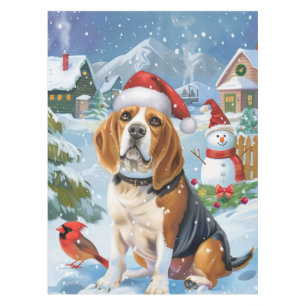 Nappe Noël Joie de Vivre en Paysage Hivernal avec Beagle