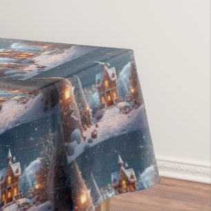 Nappe Noël Maison en pain d'épices Nuit étoilée