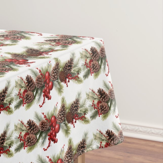 Nappe Noël Pine de Garland cônes Red Berries Holly (In Situ)