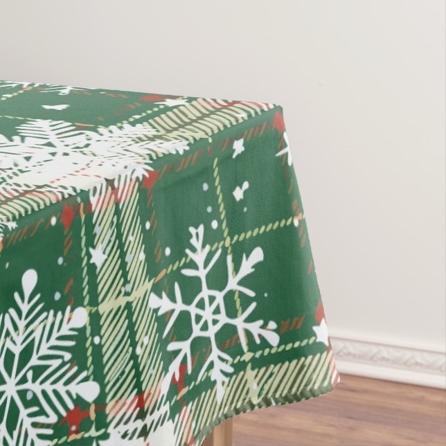 Nappe Noël Plaid blanc, vert avec des flocons blancs (In Situ)