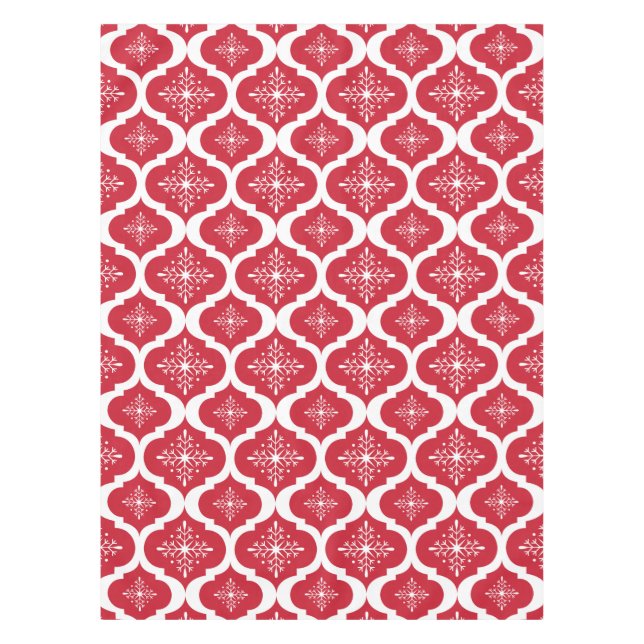 Nappe Noël Rouge Blanc Snowflakes Lattice Motif (Devant)