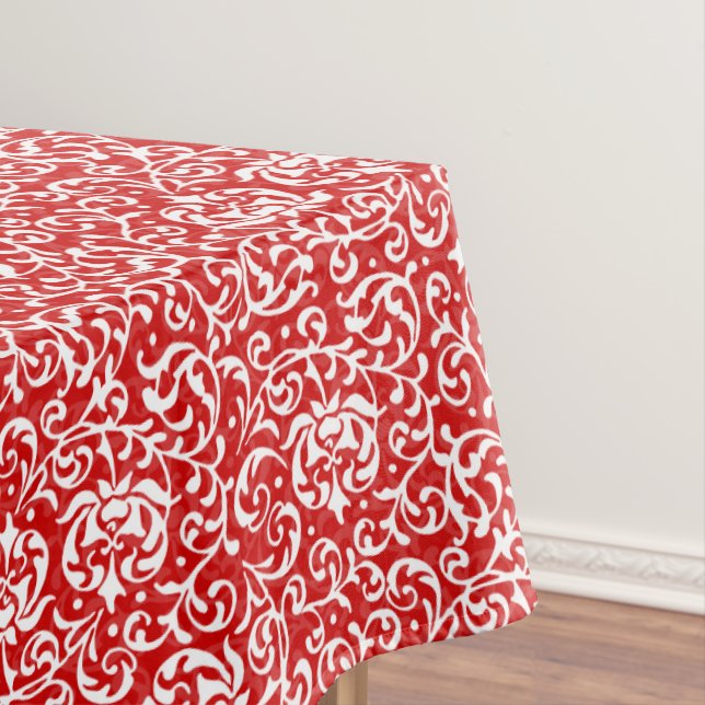 Nappe Noël Rouge et blanc Élégant motif floral (In Situ)