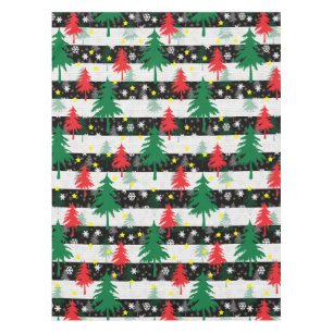 Nappe Noir Blanc Stripes Neiges Rouge Vert Arbres