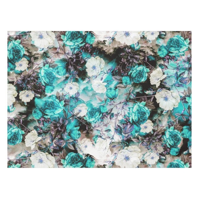 Nappe Noir blanc turquoise de turquoise florale (Devant (Horizontal))