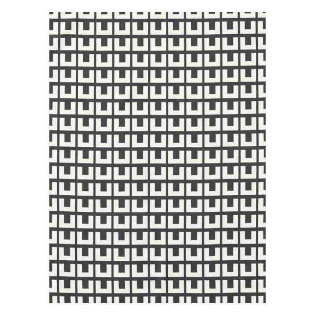 Nappe Noir Rétro Blanc Géométrique Mi-Siècle Moderne  (Devant)