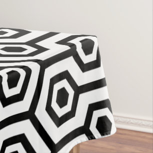 Nappe Noir sur le Motif géométrique octogone blanc