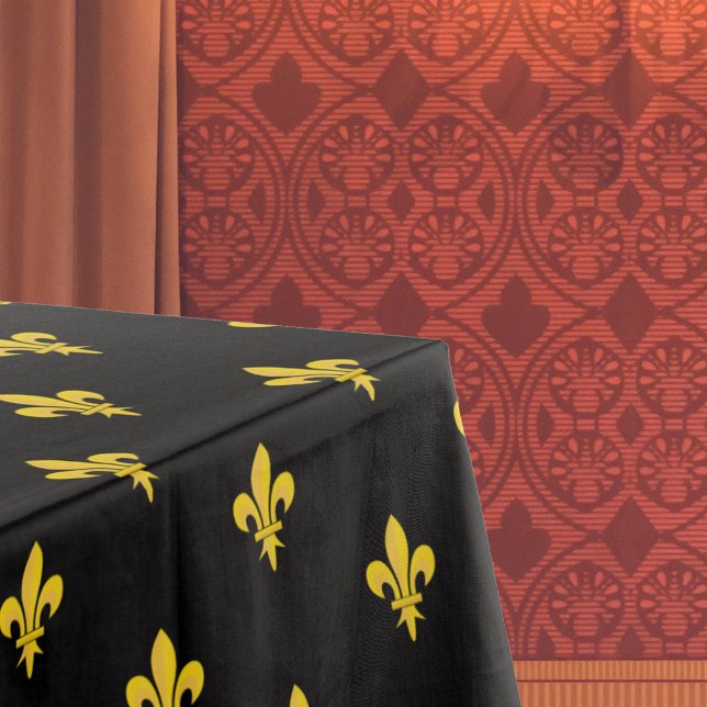 Nappe noire avec motif Fleur de Lys Or (Fleur de Lis on Black Tablecloth)