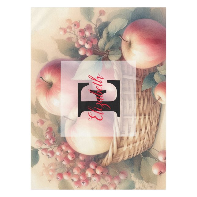 Nappe Nom du monogramme Feuilles d'automne et aquarelle  (Devant)