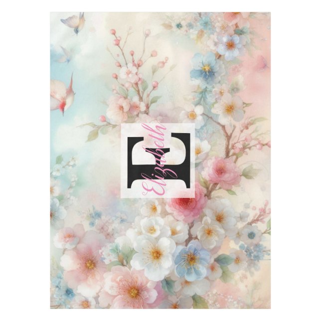 Nappe Nom du monogramme sur l'aquarelle Fleurs dans les  (Devant)