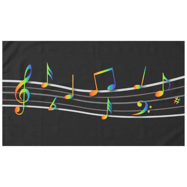 Nappe Notes musicales en arc-en-ciel 3D note sur noir (Devant (Horizontal))