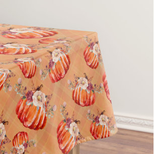 Nappe Orange citrouille automne floral carreaux à carrea