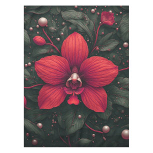 Nappe Orchidée rouge en fleurs avec des feuilles vertes