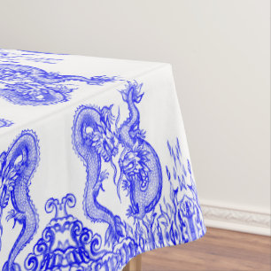 Nappe Oriental Blue Dragon chinois Motif incendie et eau
