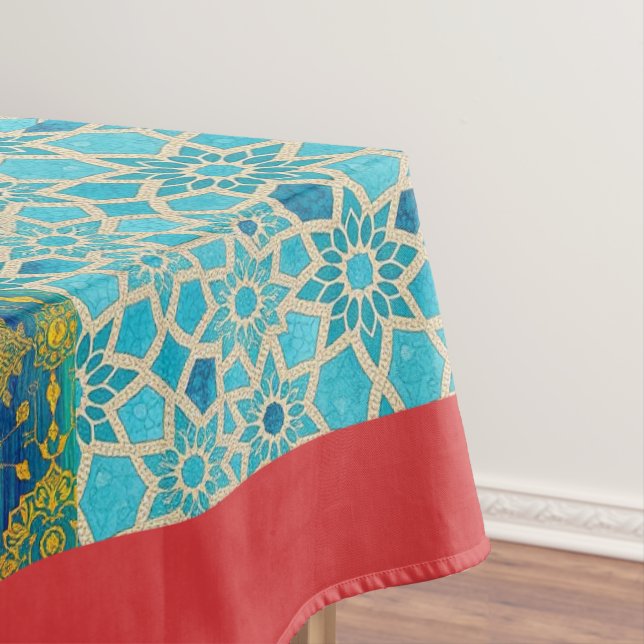 Nappe ORIENTAL Red Turquoise Pattern - Tablecloth (In Situ)