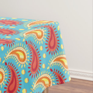 Nappe Oriental Turquoise Orange Perse Motif Paisley