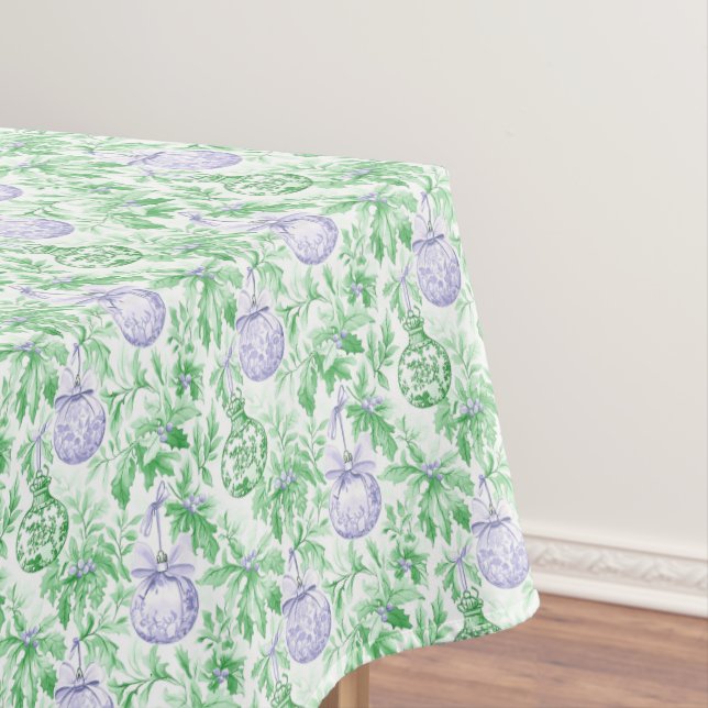 Nappe ornements de Noël papier vert violet toile (In Situ)