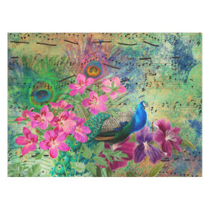 Nappe Paon et fleurs illustrés antiques grunge