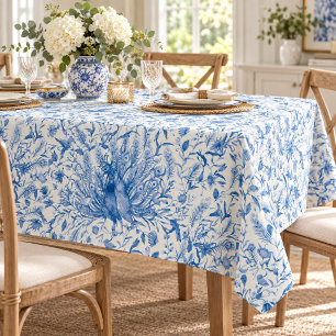 Nappe Paons à l'aquarelle Motif de plume florale bleue
