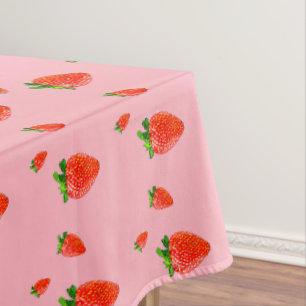 Nappe Parti rose Motif aux fraises rouges