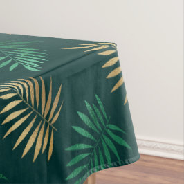 Nappe Parties scintillant verte et or sur Feuilles tropi