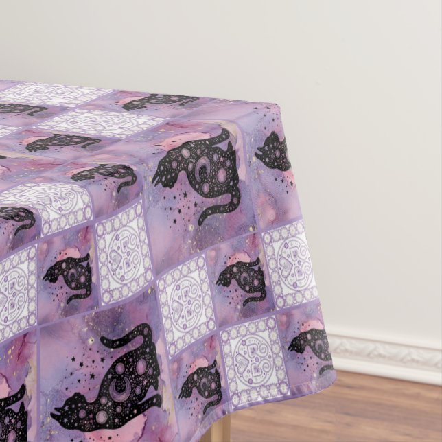 Nappe Patchwork de chats cosmiques pourpres (In Situ)