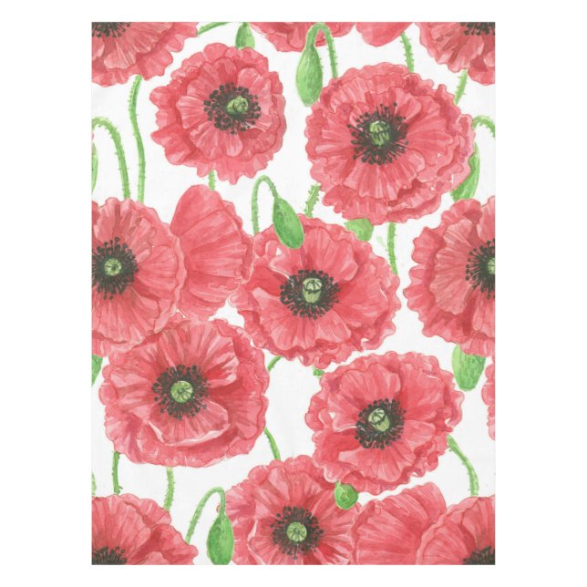 Nappe Pavot aquarelle motif floral (Devant)