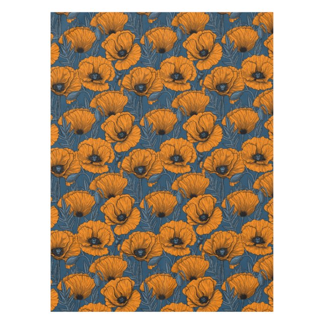 Nappe Pavot orange sur bleu foncé (Devant)