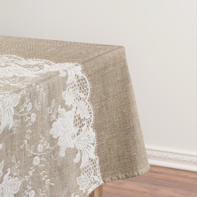 Nappe Pays rustique vintage burlap beige et dentelle bla (In Situ)