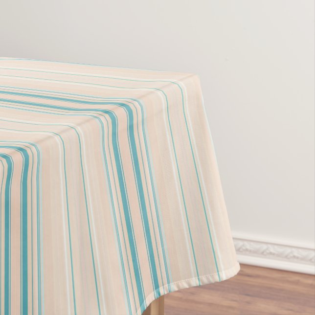 Nappe Pêche en pastel et rayures turquoises beiges (In Situ)