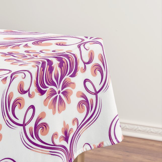 Nappe Pêche et mauve Damas Floral Elegant Coton (In Situ)