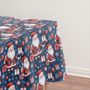 Nappe Père Noël, cadeaux, flocons de neige et ornements