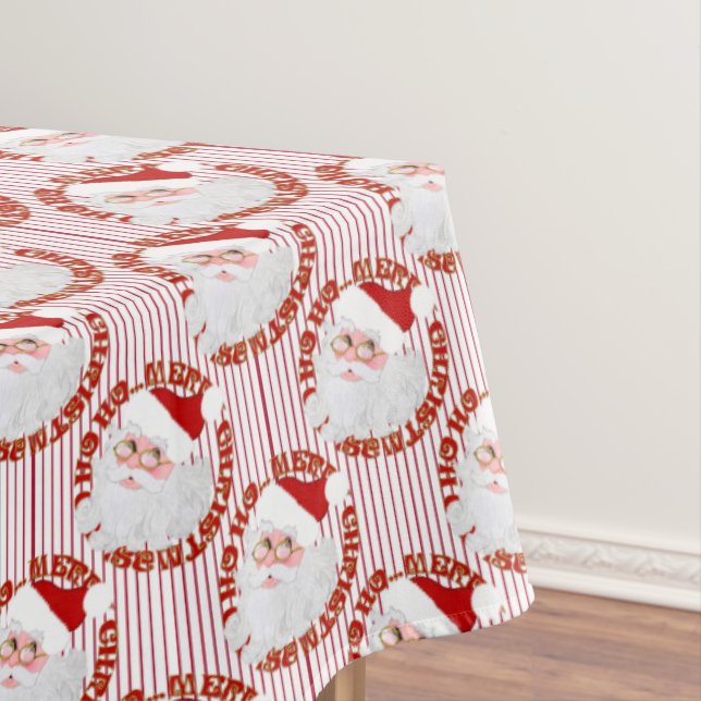 Nappe Père Noël Face Circles, Red Stripes-TABLE 60x104 (In Situ)