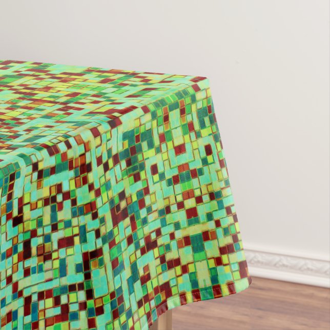 Nappe Petits carrés ou carreaux vert et orange flou (In Situ)