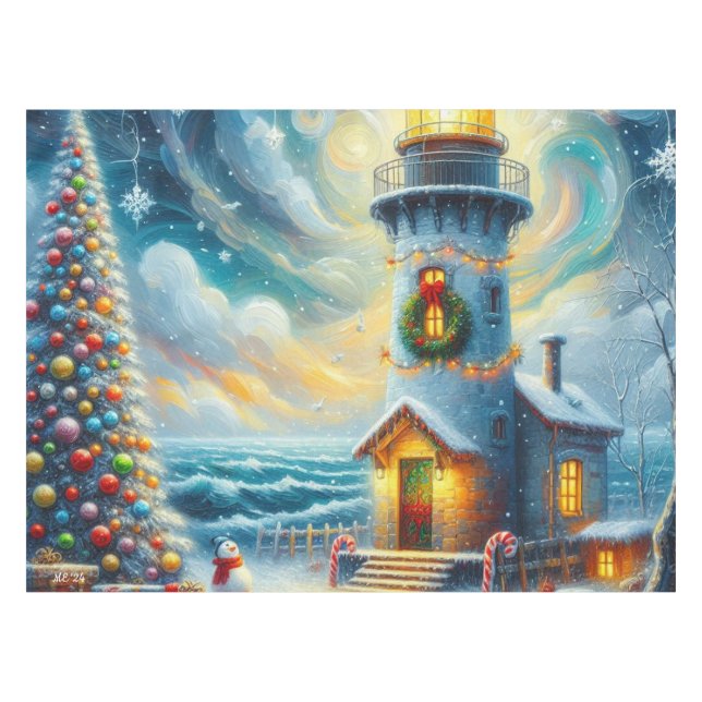 Nappe Phare de Noël Arbre Nautique Bleu Côtier (Devant (Horizontal))