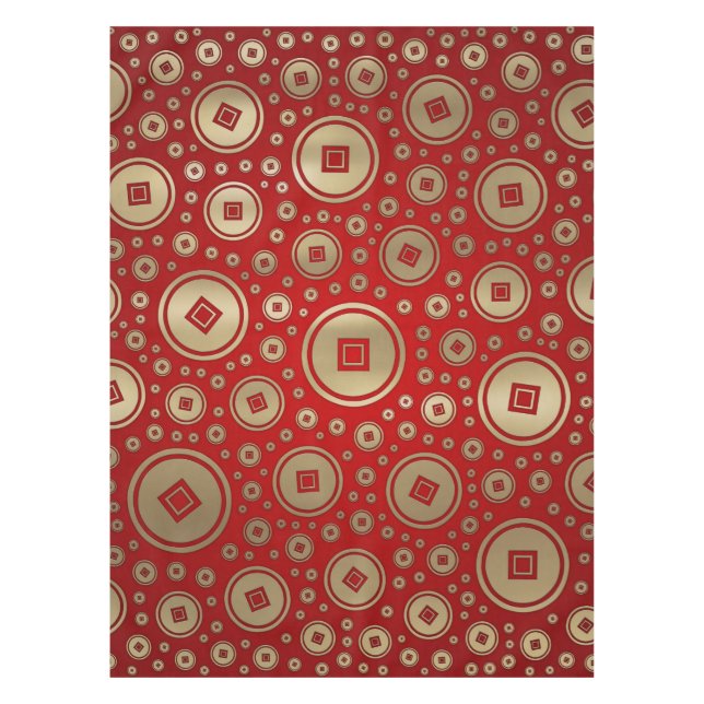 Nappe Pièces chinoises Lucky Gold motif sur rouge (Devant)