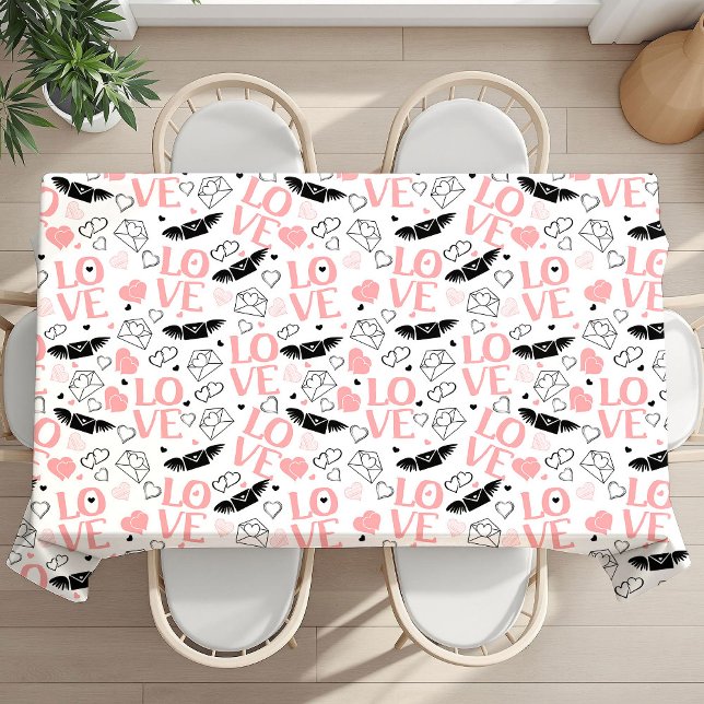 Nappe Pink and Black Hearts Love Lettering Valentine   (Pink and Black Hearts Love Lettering Valentine Tablecloth)