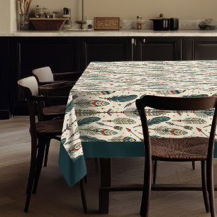 Nappe Plumes tribales authentiques et flèches Décor Boho