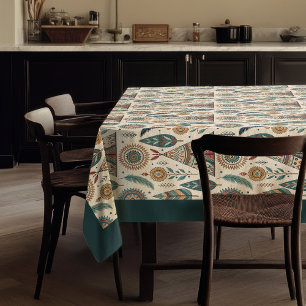 Nappe Plumes tribales autochtones bleu pastel cuivre