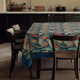 Nappe Plumes tribales autochtones bleu pastel cuivre
