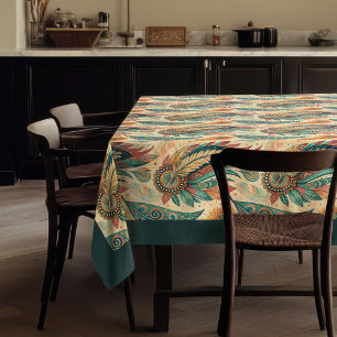 Nappe Plumes tribales autochtones bleu pastel cuivre