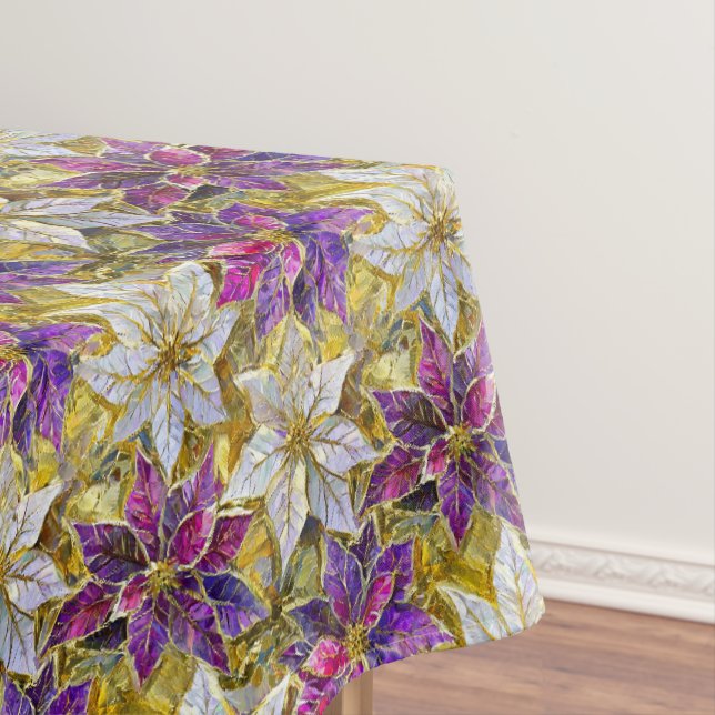 Nappe Poinsettias de Noël blanc or violet rose (In Situ)