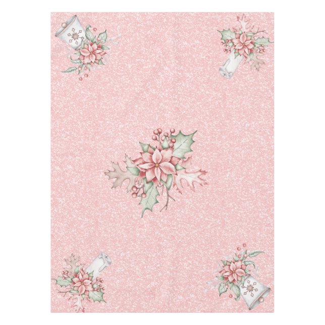 Nappe Poinsettias de Noël sur Parties scintillant rose A (Devant)