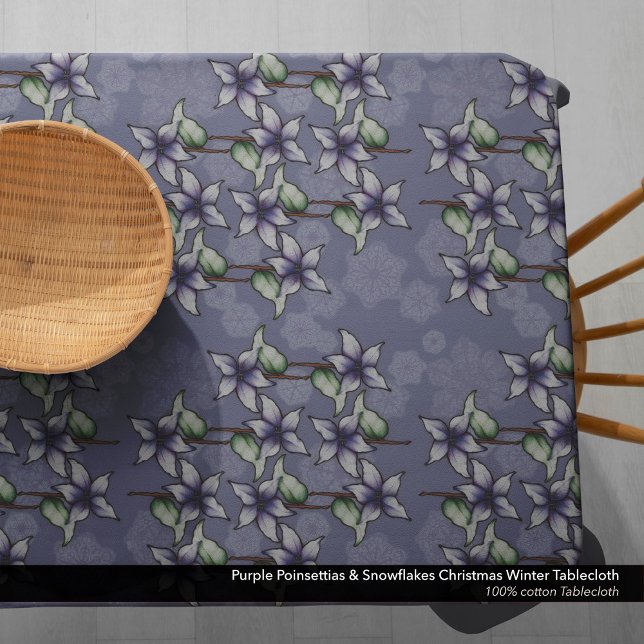 Nappe Poinsettias pourpres et flocons de neige Noël (Purple Poinsettias & Snowflakes Christmas Tablecloth. Use this Lovely  Tablecloth All Winter Season.)
