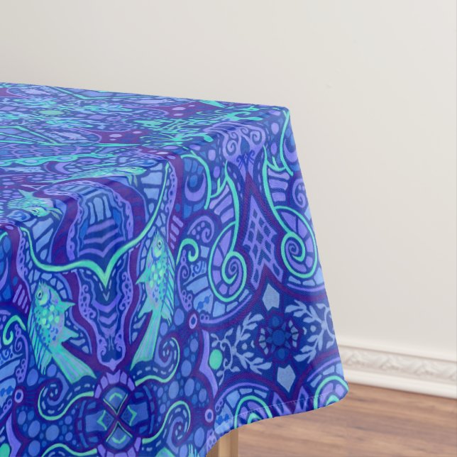 Nappe Poisson Arabesque sous-marin Bohème Motif Violet (In Situ)