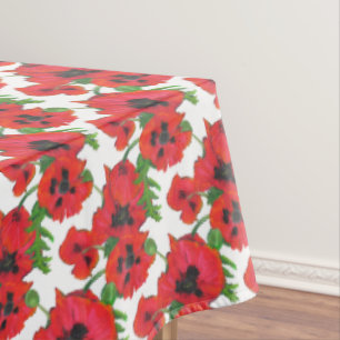 Nappe Poppies orientales rouges et noires Motif en blanc