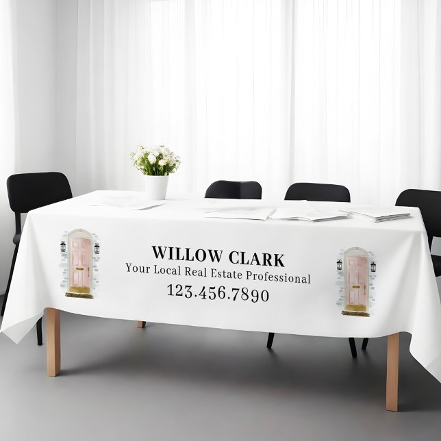 Nappe Porte en aquarelle rose Agent immobilier (Pink Watercolor Door Real Estate Agent Business Tablecloth)